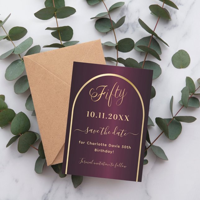 Reserve A Data Burgundy Gold Arch 50º aniversário (Criador carregado)