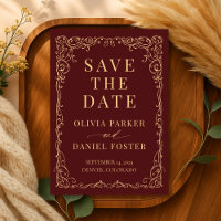 Burgundy Gold Casamento Minimalista Save the Date