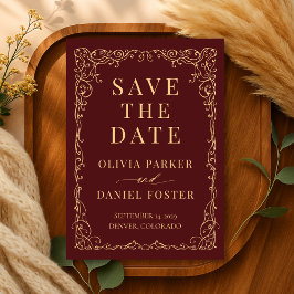 Reserve A Data Burgundy Gold Minimalist Wedding Save the Date