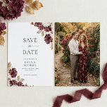 Reserve A Data Burgundy Hydrangea Fall Save The Date Card<br><div class="desc">Announce your upcoming wedding with this burgundy hydrangea save the date card. It features classic corner borders of watercolor moody plum and cream florals on a crisp white background. Personalize with your photo on the back. This design is perfect for couples planning a romantic fall / autumn garden ceremony with...</div>