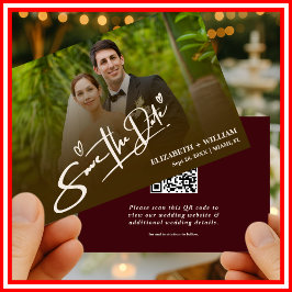 Reserve A Data Burgundy & Ivory Photo QR Code Elegant Wedding
