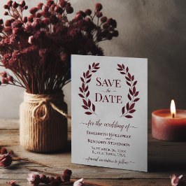 Reserve A Data Burgundy Laurel Sai do Casamento Elegante de Cinza