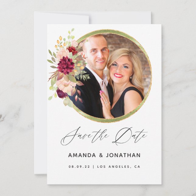 Reserve A Data Burgundy-Marsala e Geométrico Rosa Salve o Data (Frente)