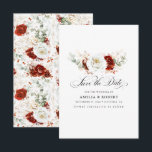 Reserve A Data Burgundy Red and White Chic Floral Save the Date<br><div class="desc">Burgundy red white and terracotta flowers boho save the date cards</div>