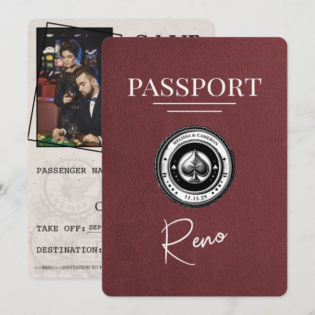 Reserve A Data Burgundy Reno Passaporte Salvar Data (Frente/Verso)