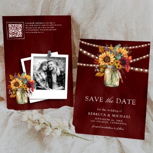 Reserve A Data Burgundy Sunflower QR Code Foto de Casamento