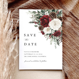 Reserve A Data Burgundy Winter Floral Elegant Wedding