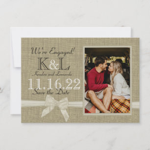 Reserve A Data Burlap and Arco Rustic Country Save Date (Quebra e