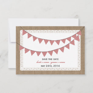 Reserve A Data Burlap Inspirou Red Gingham Bunting Data de Salvam