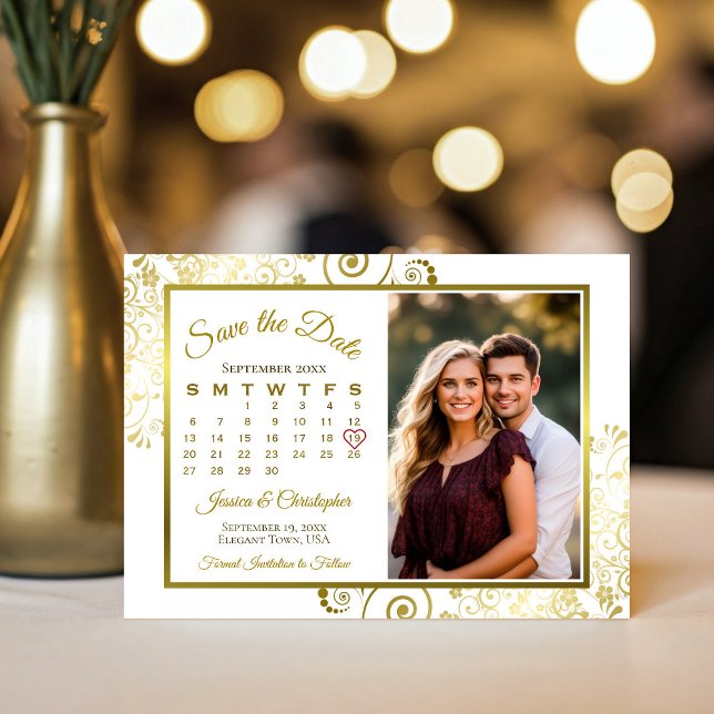 Reserve A Data Cachos de Ouro Elegantes em Foto de Calendário Bra (Criador carregado)
