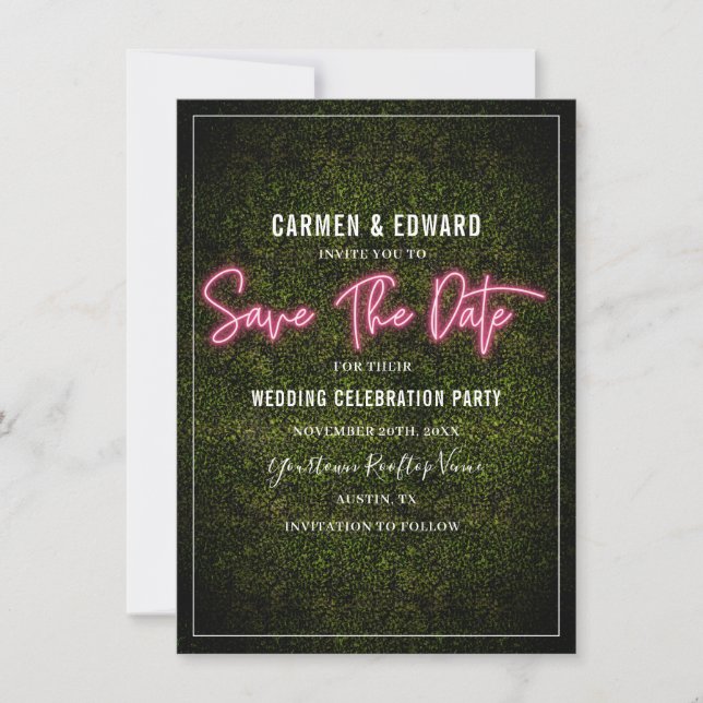 Reserve A Data Caixa de Casamento Neon Rosa Save The Date (Frente)