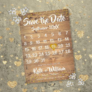 Reserve A Data Calendário Coração de Amor em Ouro Rústico Salve o
