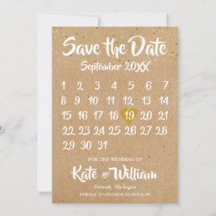 Reserve A Data Calendário Coração de Amor Rustic Kraft Salve a Da