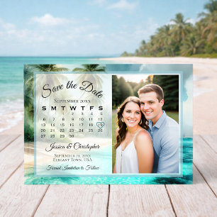 Reserve A Data Calendário de Aquarela de Praia Tropical e Foto de