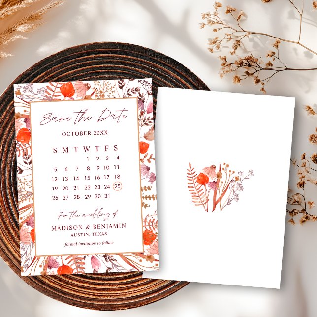 Reserve A Data Calendário de Casamento Boho Chic Terracotta Flore (Criador carregado)
