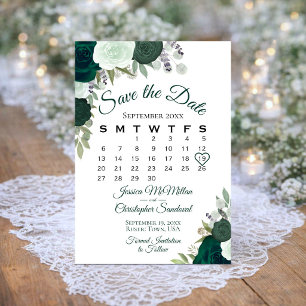 Reserve A Data Calendário de Casamento Boho Elegante Floral Verde