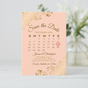 Reserve A Data Calendário de Casamento Chic de Peach de Coral Do