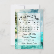 Calendário de Casamento Chic em Aquarela de Praia 