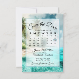 Reserve A Data Calendário de Casamento Chic em Aquarela de Praia 