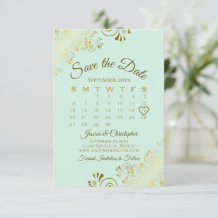 Reserve A Data Calendário de Casamento de Chic Verde Neo Mint pa