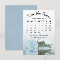Calendário de Casamento de Rosa Azul Elegante Pale