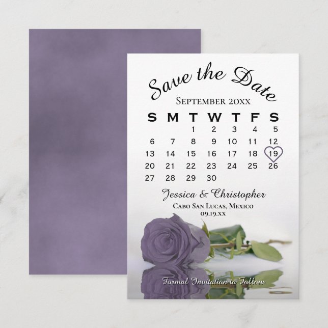 Reserve A Data Calendário de Casamento de Rosa Roxo Elegante (Frente/Verso)