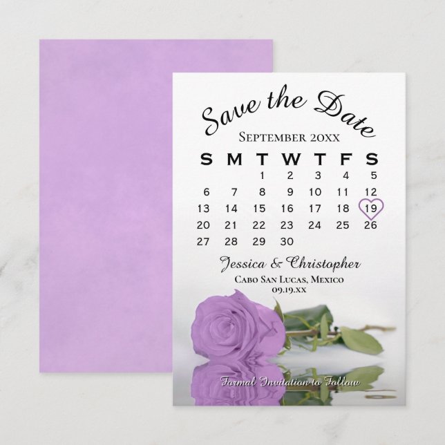 Reserve A Data Calendário de Casamento de Rosa Roxo Lilac (Frente/Verso)