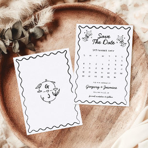 Reserve A Data Calendário de Casamento Desenhado à Mão Caprichoso