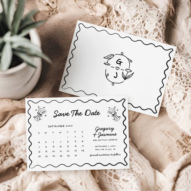 Reserve A Data Calendário de Casamento Desenhado à Mão e Rabiscad (Criador carregado)