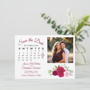 Reserve A Data Calendário de Casamento e Foto de Rosas Magenta e