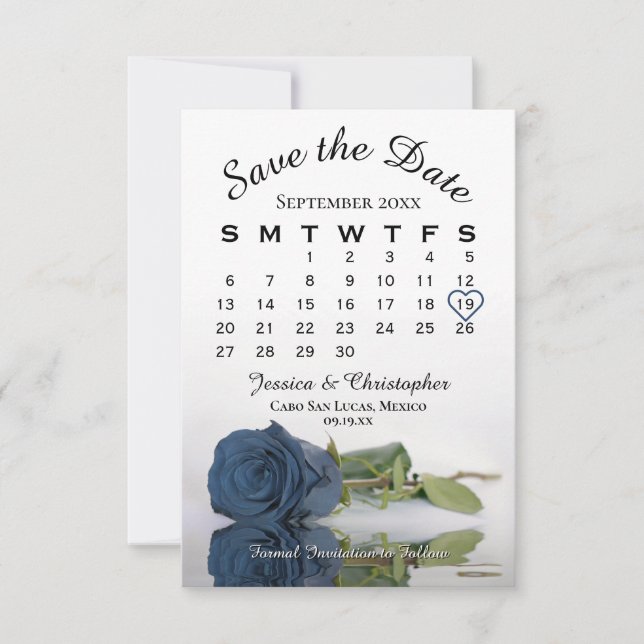 Reserve A Data Calendário de Casamento Elegante de Rosa Azul de A (Frente)