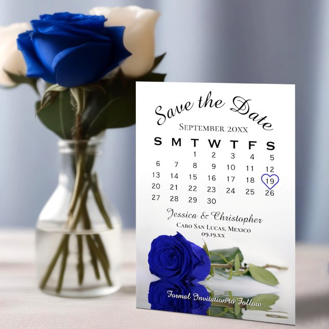 Reserve A Data Calendário de Casamento Elegante Real Rosa Azul Es (Criador carregado)