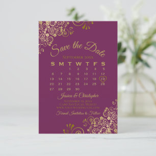 Reserve A Data Calendário de Casamento Elegante Roxo do Gabinete
