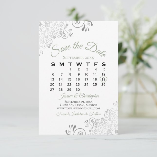 Reserve A Data Calendário de Casamento Elegante Simples Verde e B (Em pé/Frente)
