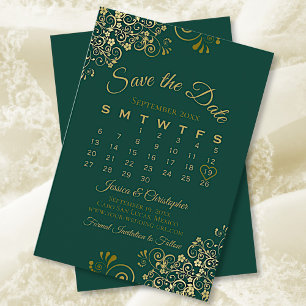 Reserve A Data Calendário de Casamento Elegante Verde Emerald par