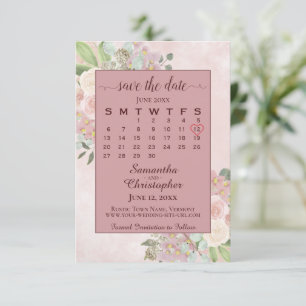 Reserve A Data Calendário de Casamento Floral de Dusty Rosa Wate