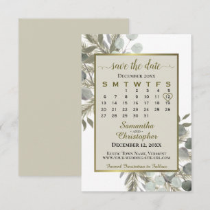 Reserve A Data Calendário de Eucalipto em Aquarela Bege Casamento