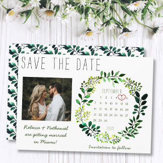 Reserve A Data Calendário de Fotos de Casamento com Vegetação em