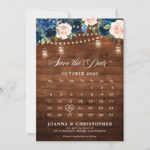 Reserve A Data Calendário de Jarro de Mason Floral Azul Marinho d