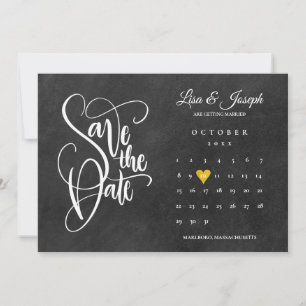Reserve A Data Calendário de Lousa Coração de Amor Dourado