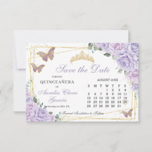 Reserve A Data Calendário de Quinceanera Floral Lilás Roxo 16