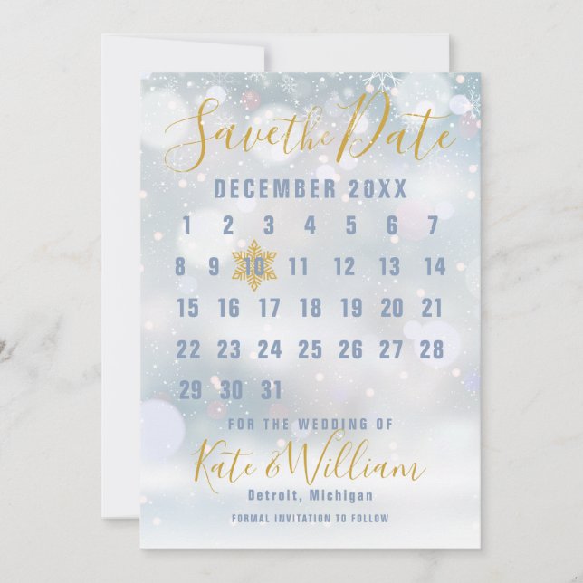 Reserve A Data Calendário dos Primeiros Flocos de Neve Salvar a D (Frente)