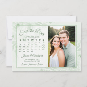 Reserve A Data Calendário e Foto de Casamento Boho Peônias Verde