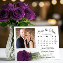 Calendário e Foto de Casamento com Rosa Roxo de am