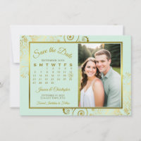 Calendário Elegante em Verde Menta e Dourado Foto