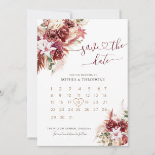 Reserve A Data Calendário Floral Burgundy & Blush