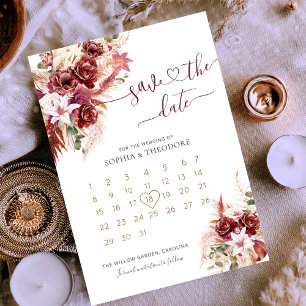Reserve A Data Calendário Floral Burgundy & Blush