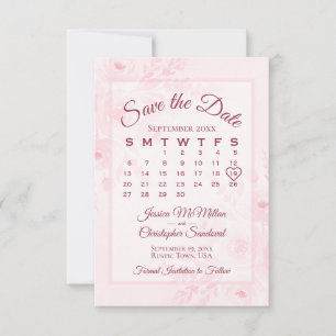 Reserve A Data Calendário Floral de Aquarela Rosa Bege Casamento