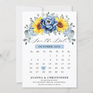 Reserve A Data Calendário Floral de Girassol Dusty Blue Slate Peô