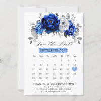 Calendário floral metálico azul real branco pratea